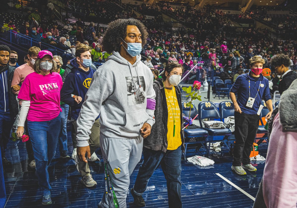 NotreDameGLD's tweet photo. A special night working with @NDFootball to support @ndwbb #Play4K game and help them honor all of our survivors tonight at halftime ☘️

#GoIrish https://t.co/afph1ZtHYo