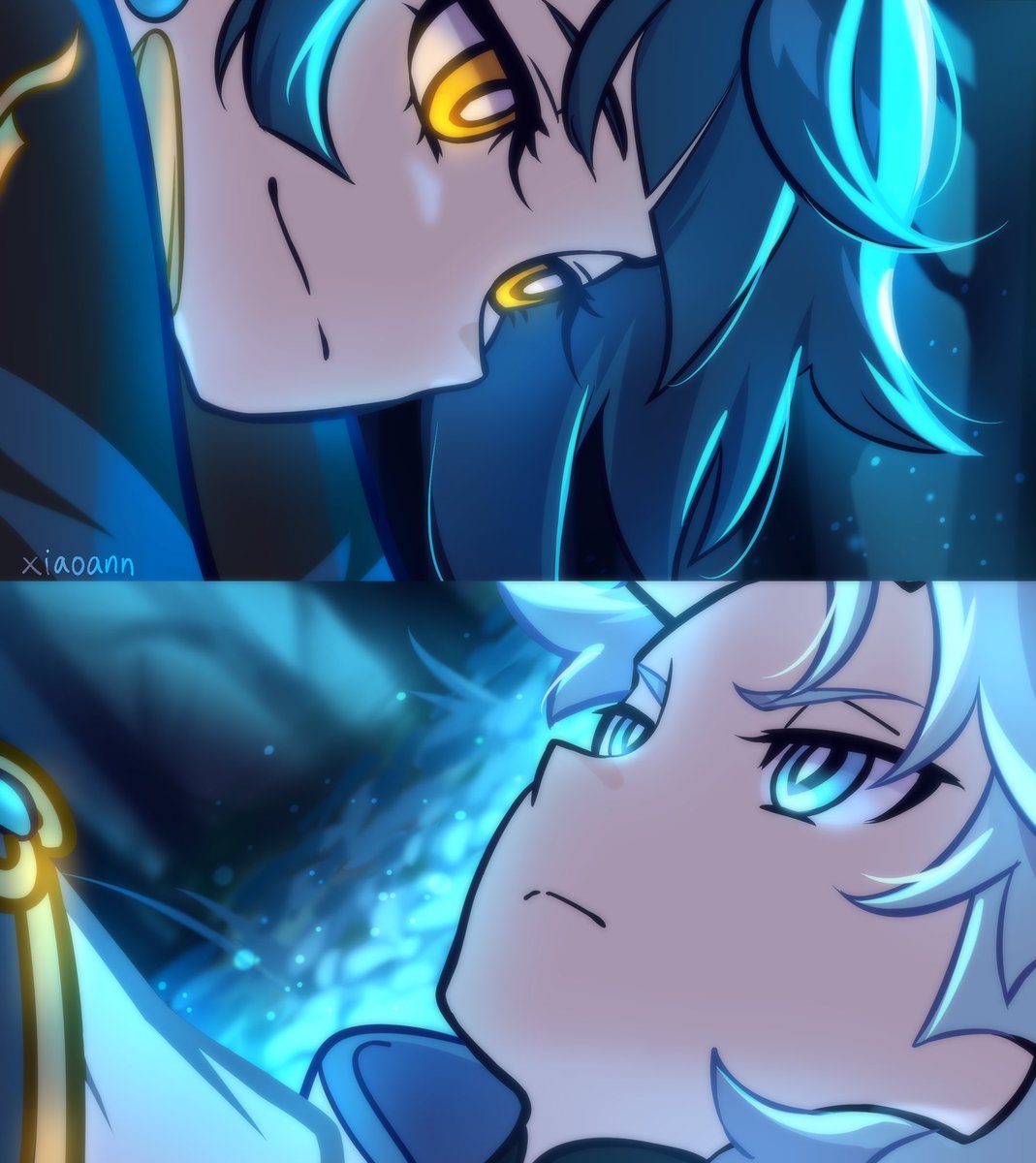 Scene redraw where Xingqiu pranks Chongyun in Chinju Forest and maybe falls a little bit in love 😳 #xingqiu #chongyun #xingyun #GenshinImpact