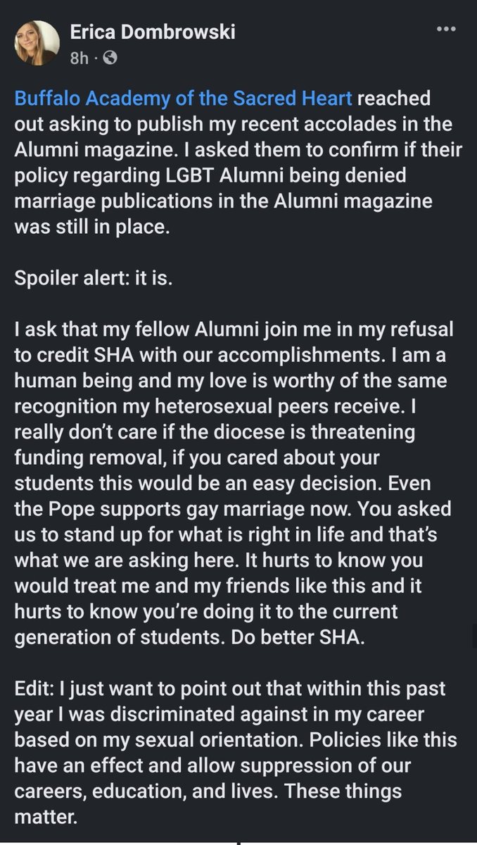 embrekington's tweet photo. SHA alumni: please read. Our high school is actively discriminating against LGBTQ+ alumni https://t.co/1MkEuKUlpx