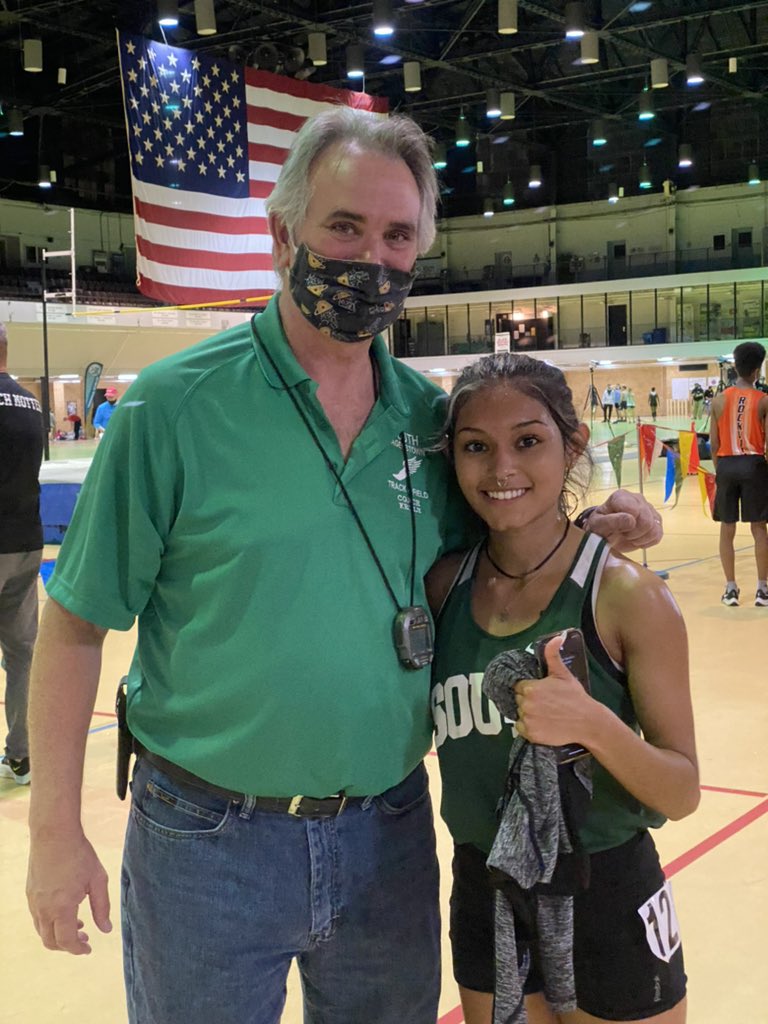 RebelCasts's tweet photo. Update from Coach Kelly down in Baltimore at the regional meet! Senior Rebecca Tellez has broken the school indoor record for the 3200m with a time of 11:57.93! That record-breaking performance was good for second place! https://t.co/sfCnFAkZIL