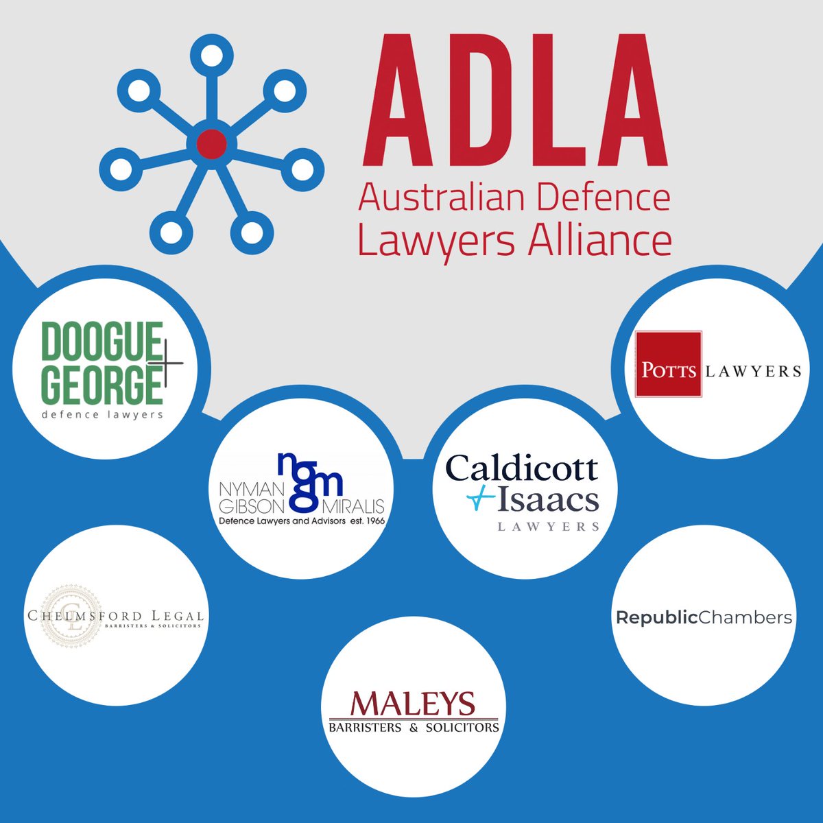 PottsLawyers's tweet photo. Did you know that Potts Lawyers is a member of the Australian Defence Lawyer’s Alliance? ADLA is an alliance of premier firms from each state and territory in Australia and work together to provide support and nationwide knowledge and resources in criminal defence law. https://t.co/ro9DQLglWK
