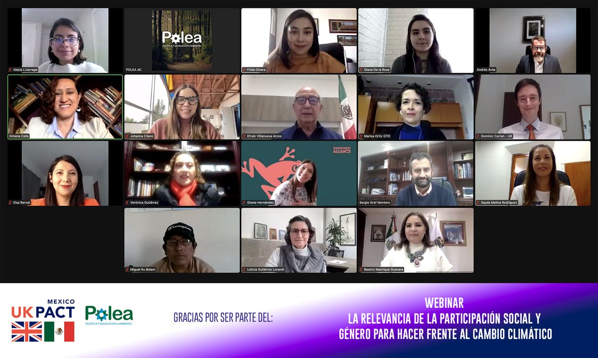 👏 Agradecemos a las/los panelistas, así como a las más de 115 personas que estuvieron conectadas al Webinar "La relevancia de la participación social y género para hacer frente al #CambioClimático🌎"

El video estará disponible mañana en: youtube.com/c/POLEAAC 

#UKPACT