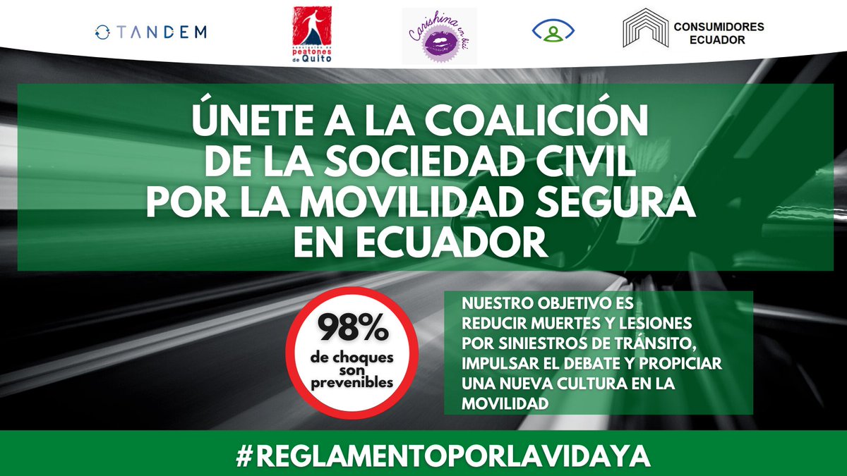 PeatonesUIO's tweet photo. Las organizaciones sociales creamos una Coalición por la Movilidad Segura en Ecuador y estamos atentos y aportando para que siempre se incluya la seguridad de todos en la regulación y los proyectos de movilidad y transporte.
#ReglamentoPorLaVidaYa
#LeyDeTránsito https://t.co/ZU88WSobuN