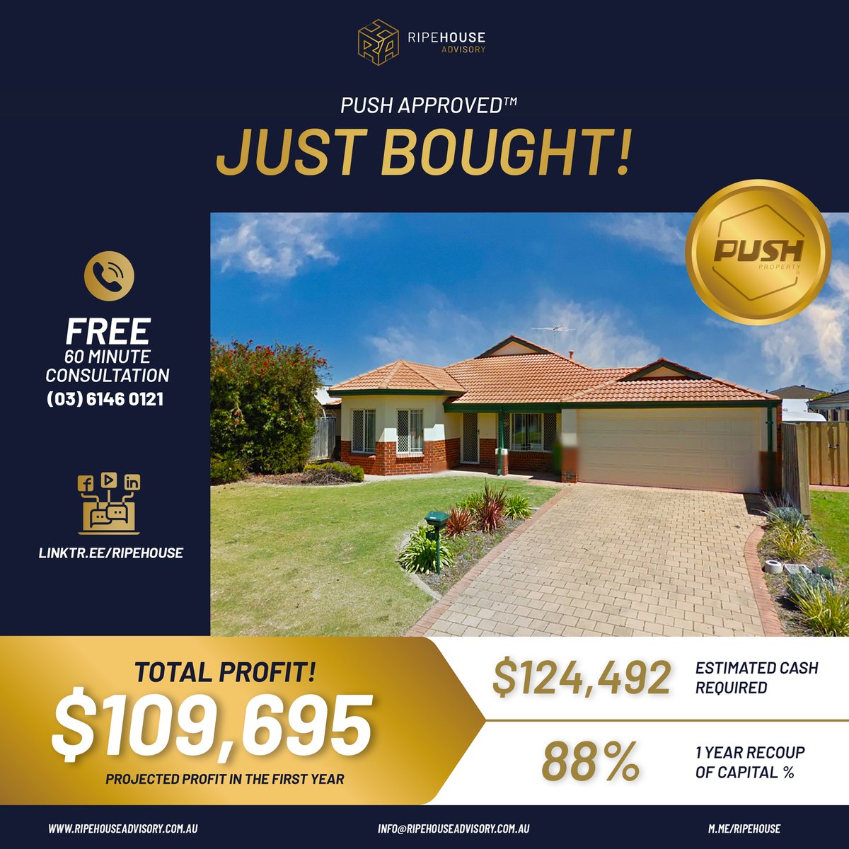 Ripehouse's tweet photo. Congratulations on your recent purchase Kane! 🎉

No matter the price point, we always strive to maximise 📈 the R.O.I to its full potential.

#property #realestate #justbought https://t.co/OdJAft76wf
