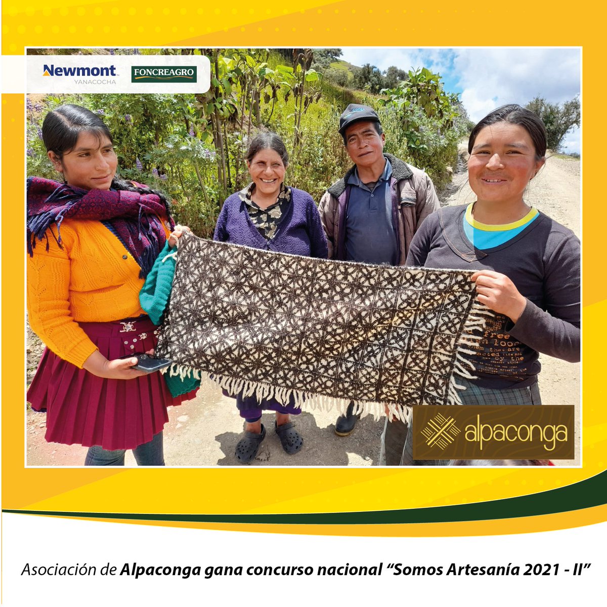 FoncreagroCaj's tweet photo. El MINCETUR premió a la asociación de artesanas de Chugurmayo, que comercializa sus productos con #Alpaconga, al ser uno de los proyectos empresariales ganadores del concurso público de estrategia para reactivar y promover la actividad artesanal “Somos Artesanía 2021 – II”. (1/2) https://t.co/iM0sat8PlH