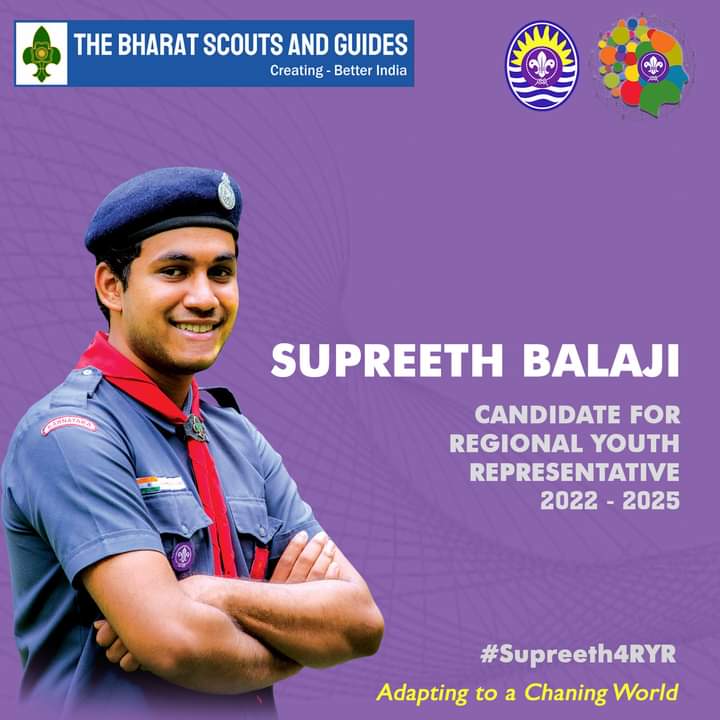 bsgkarnataka's tweet photo. The Bharat Scouts and Guides, India wishes Supreeth Balaji for his RYR candidature . 
 
Go Sup go…… Best wishes 🎉

#supreeth4ryr #bsgindia #bsgnyf https://t.co/RC6CfLGwdA
