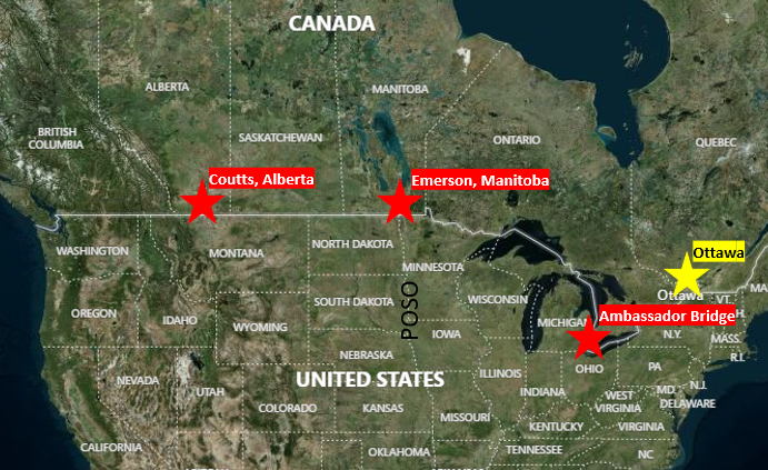 JackPosobiec's tweet photo. TRUCKER MAP BREAK 

I have made a rough map of the current flashpoints of the Trucker Uprising in Canada https://t.co/ywxpF4JulM