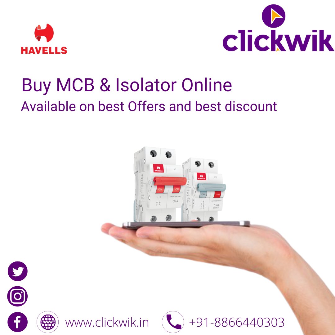 ClickWikIN's tweet image. HAVELLS MCB Online at clickwik.in
Buy Now: clickwik.in/low-voltage/sw…
For more info. contact us: care@clickwik.in , +91-8866440303
#industrial #pushbuttons #switch #abb #mcb #contactor #distributionborad #plugandsocket #mcb #havells #rcbo #rccb #mccb #safety #protaction