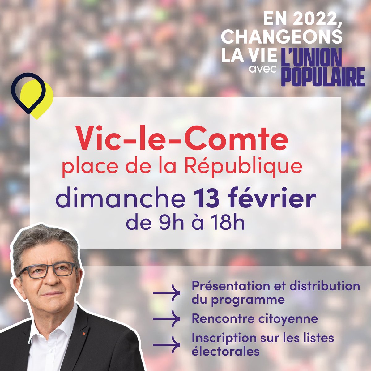 ardefond's tweet photo. 📌 Rencontres citoyennes de l’#UnionPopulaire — Étape 6 à #VicLeComte
Dans le cadre de notre tournée de l’Union populaire dans la quatrième circonscription du #PuyDeDôme, nous serons à Vic-le-Comte ce dimanche dès 9h.
➡️ https://t.co/d8g9o63h15 #JLM2022 #Mélenchon2022 #AEC https://t.co/wd2piHHTzA
