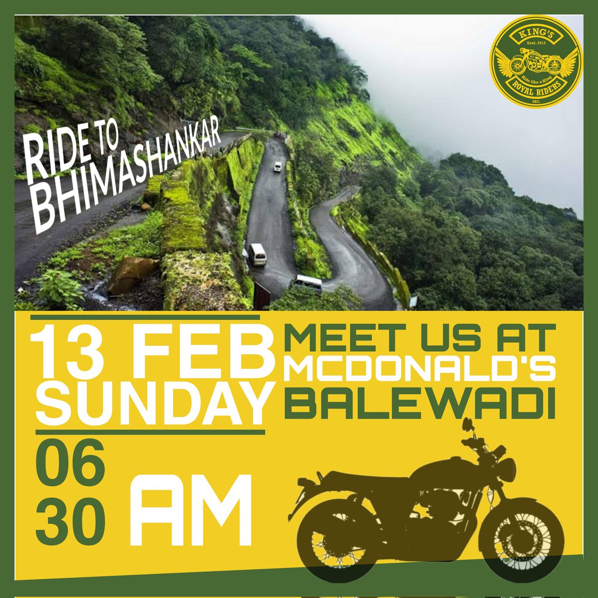 KingsRoyalRider's tweet photo. This Sunday King's Army Marching to Bhimashankar. 

Royalenfield Motorcycle Only. 

#RoyalEnfield #Pune #Riders https://t.co/W4yatLQ1Ut