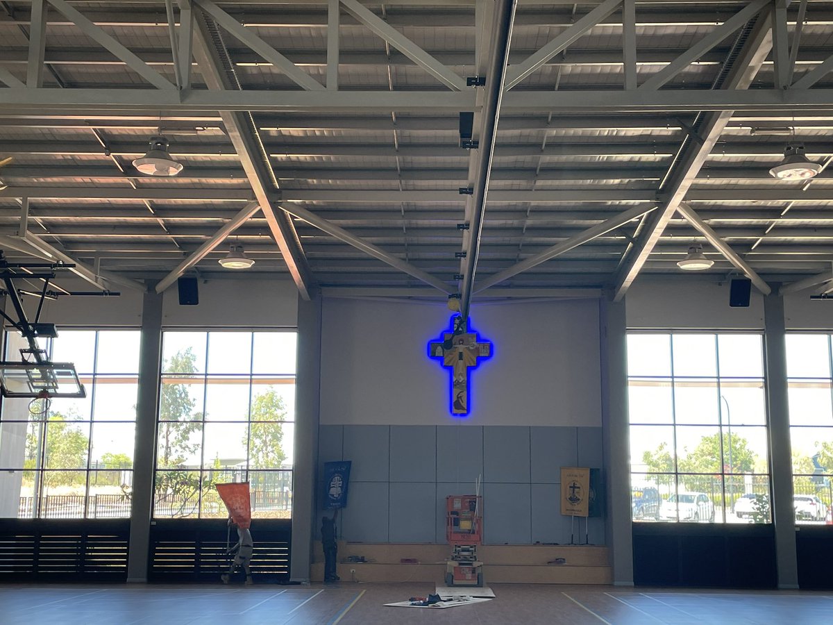 Today we had the installation of the Sports Centre Cross. Telling the story of our College Patrons. #Lifetothefull #hccellenbrook