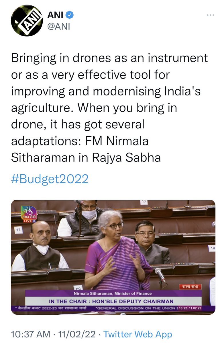 pravchak's tweet image. Feb 9th: 
India bans drones imports.

Feb 10th:
RIL announces plans to become India's biggest drone manufacturer.

Feb 11th:
Finance Minister announces in Parliament that India plans to use drones in a big way in the future.

#Chronology

.