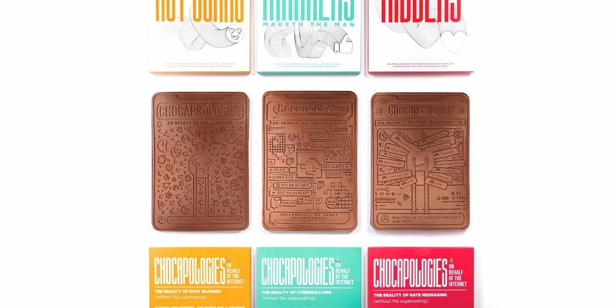 designboom's tweet photo. the 'chocapologies' campaign is trying to fight internet hate and cyberbullying by sending out beautifully packaged chocolate bars to online victims. https://t.co/zdUFJQYGXq https://t.co/IuONQIA4Ez