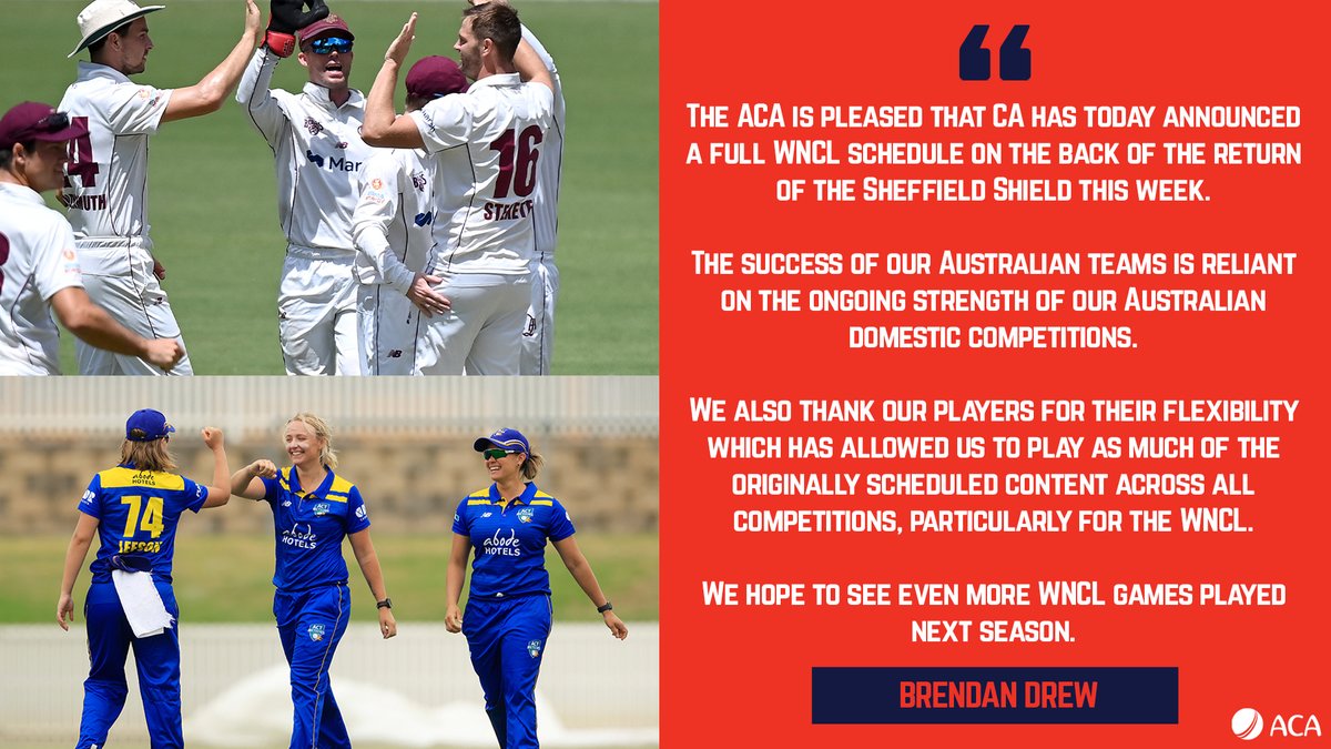 ACA_Players's tweet photo. Statement from Brendan Drew, ACA General Manager - Cricket Operations and Player Relations, following today's release of the 2022 #WNCL schedule. https://t.co/EMKi62QtBQ