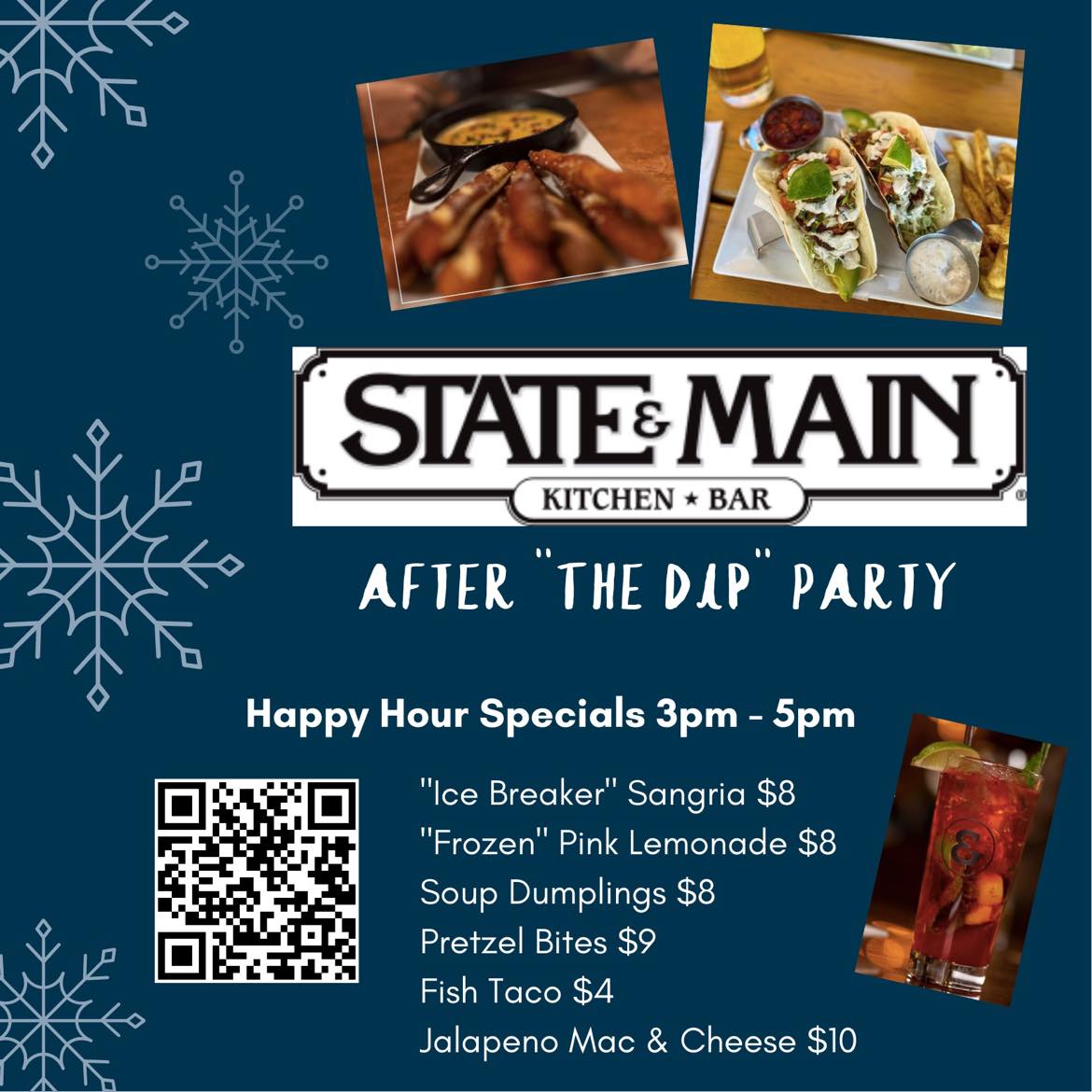 Don't forget the Polar Dip After Party at State and Main Mahogany Village! 
Food and drink specials for all!
#istoptraffick. #calgaryicebreaker #freezinforareason