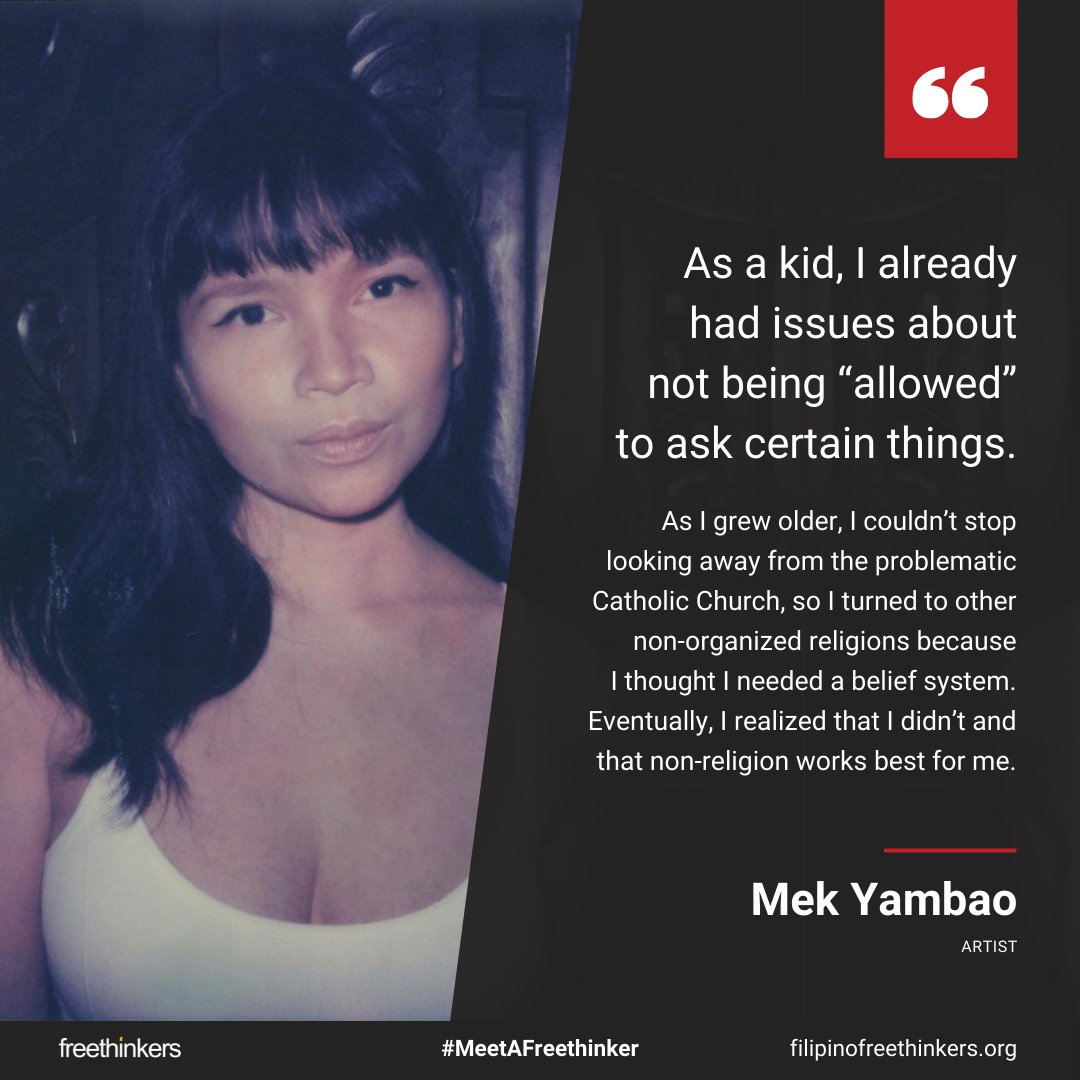 ffreethinkers's tweet photo. 🔥Here's more from our #MeetAFreethinker series! Our next #FeaturedFreethinker is Mek Yambao.

Read the whole interview here: 
https://t.co/uJddhrenmI https://t.co/yRB5uVvHzJ