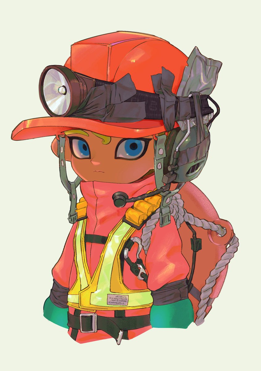 octoling blue eyes solo simple background orange headwear male focus 1boy closed mouth  illustration images