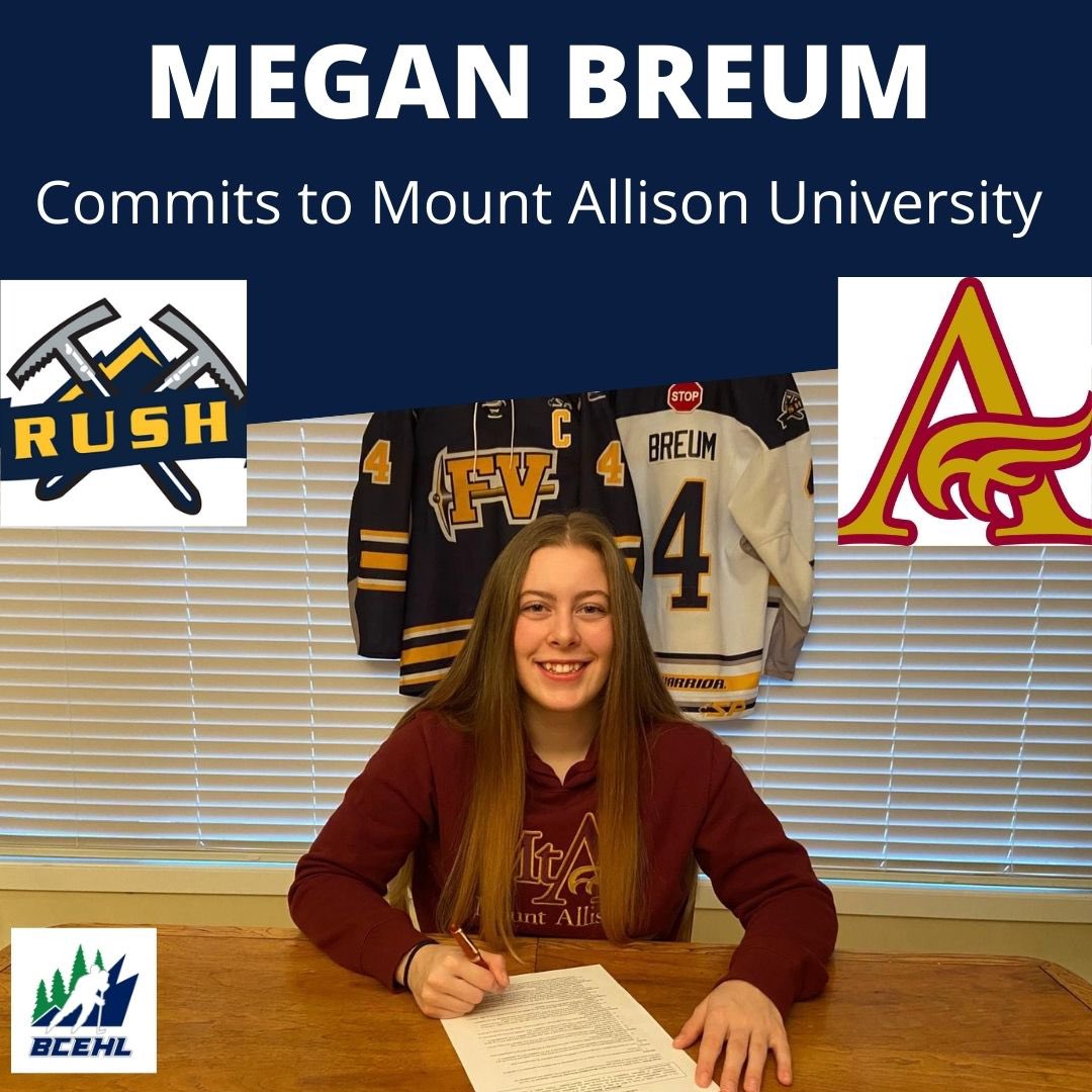 FVRush_aaa's tweet photo. Congrats to Megan Breum on her commitment to the Mount Allison University!
💙⚒💛
#BCEHLAAAHockey #RushPride
#RushRising2122 https://t.co/XkALVgE4K3