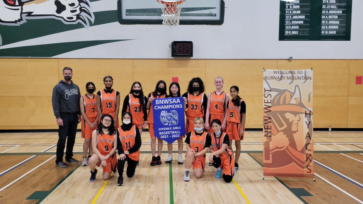 Congratulations to the Hyacks grade 9 girls basketball team who captured the BNWSAA championship banner this evening defeating the host school Burnaby Mountain lions this afternoon they will now move on to represent BNW at the Fraser North championships as the BNW number one seed