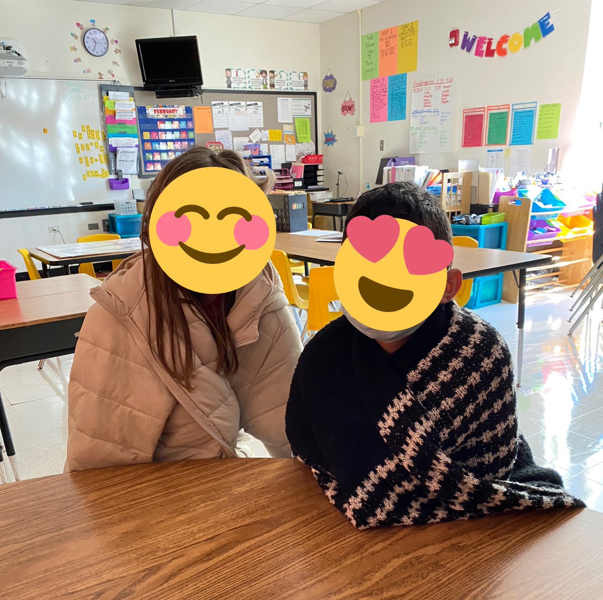 AMES_RTI's tweet photo. When it’s a little chilly in the Reading Lab, you loan students your jacket and sweater! 😂🥶#1stgradersROCK https://t.co/yvfY4vEMdm