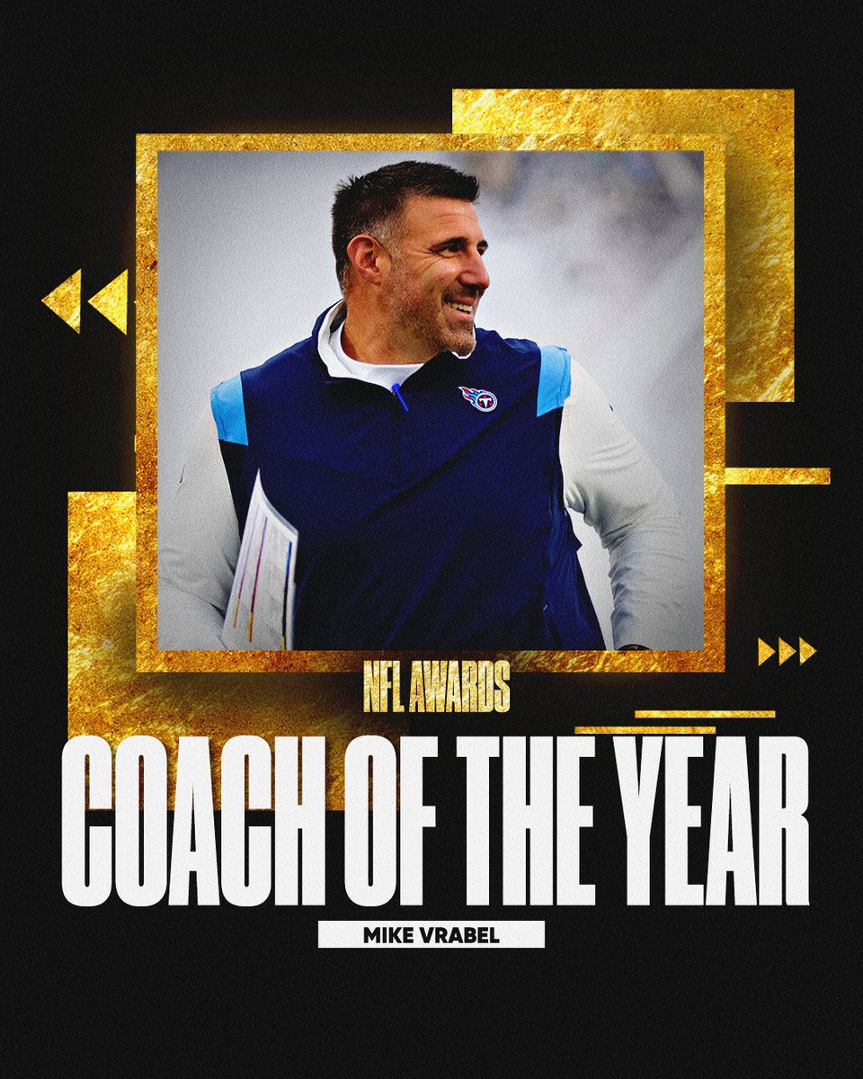 SNFonNBC's tweet photo. Mike Vrabel is the 2021 Coach of the Year!

#Titans | #SBLVI https://t.co/aY3VFHmebU