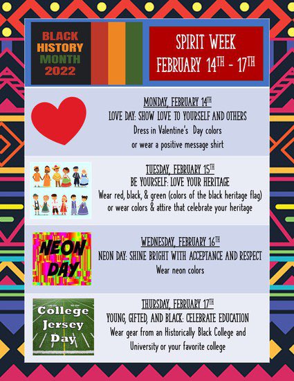 Black History Spirit Week is here!! Get ready, jaguars! #TheWebbWay #BlackHistoryMonth <a href="/WebbBridgeMS/">Webb Bridge MS</a> @WBMSprincipal