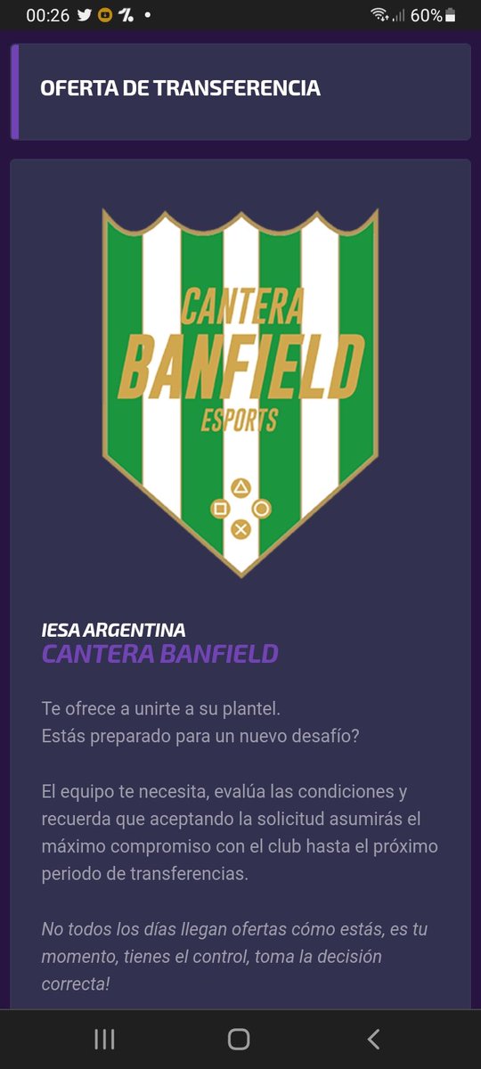 Volvemos de vuelta a cantera <a href="/Banfield_eS/">Banfield Esports</a>, a dejar todo como siempre y gracias <a href="/pepolemmo2710/">Pepo 🤟</a> por aceptarme de vuelta, dalee canteraa🇳🇬