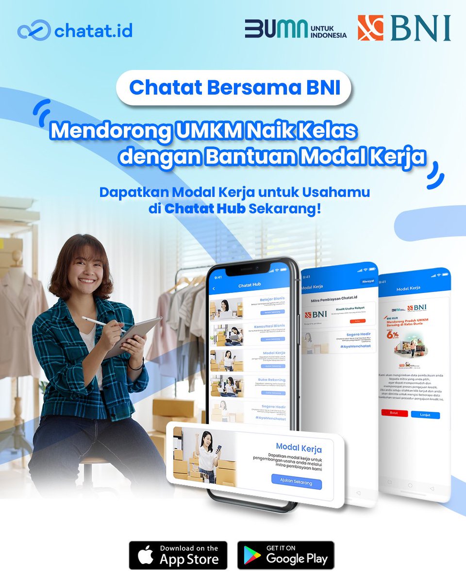 Chatat_id's tweet photo. Haloo teman-teman Chatat! Ada kabar gembira buat kamu para pengusaha yang aktif menChatat nih!

Melalui fitur Chatat HUB di aplikasi Chatat, kamu bisa mengajukan pinjaman modal kerja dari BNI dengan bunga 6% per tahun! https://t.co/dnnGwfi0R0