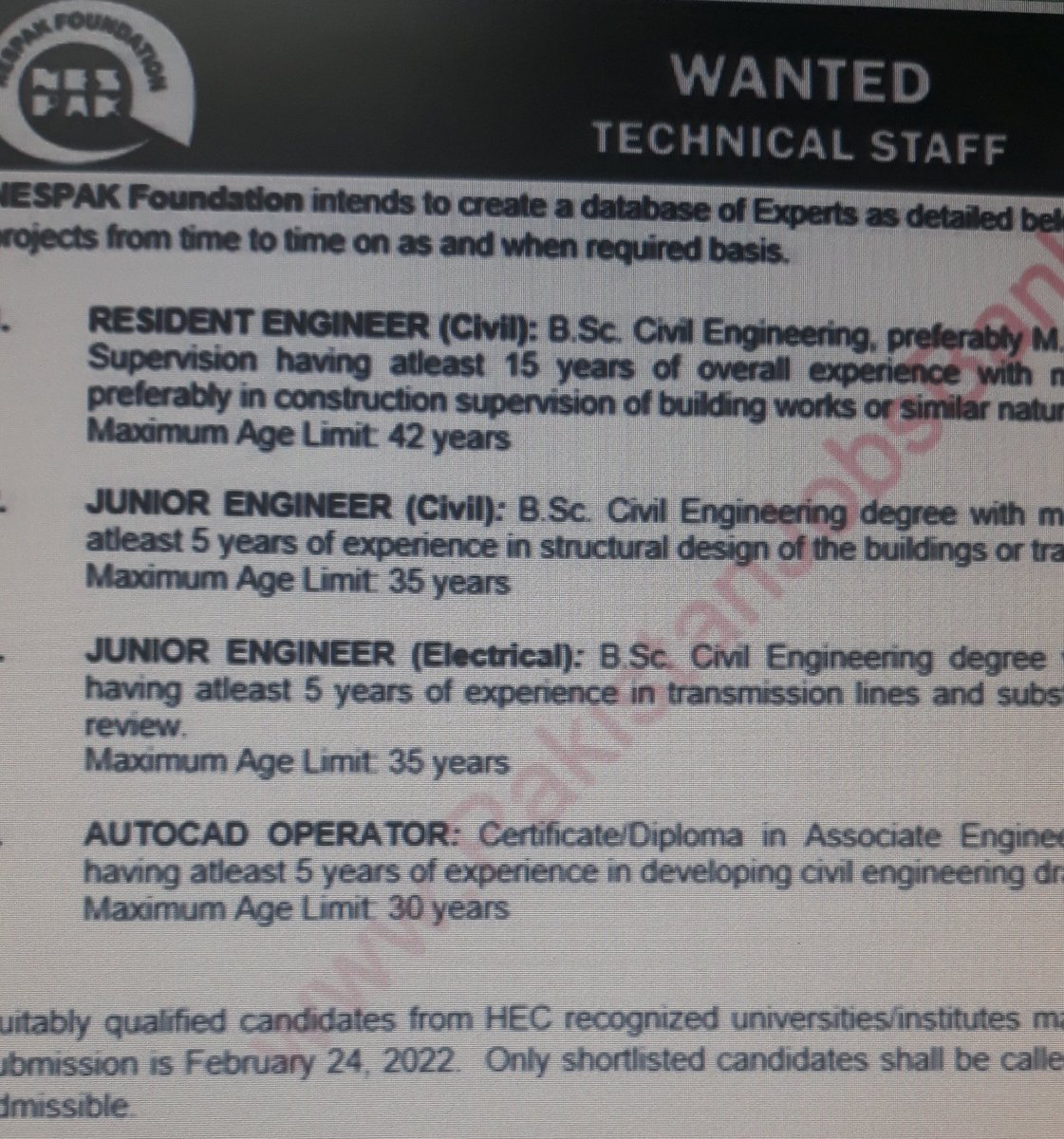 Dear #NESPAKOFFICAL can i apply for junior Engineer electrical having B.Sc civil engineering.