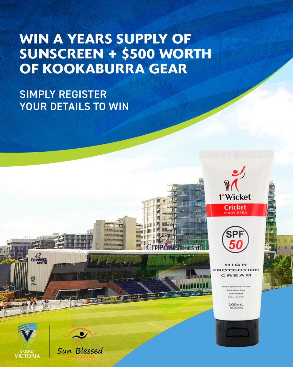 You've got to be in it to win it!

Thanks to our friends at Sun Blessed Sunscreens, you have the chance to win a years supply of sunscreen + $500 worth of Kookaburra gear.

Register here 👉 cricvi.co/SunBlessedComp