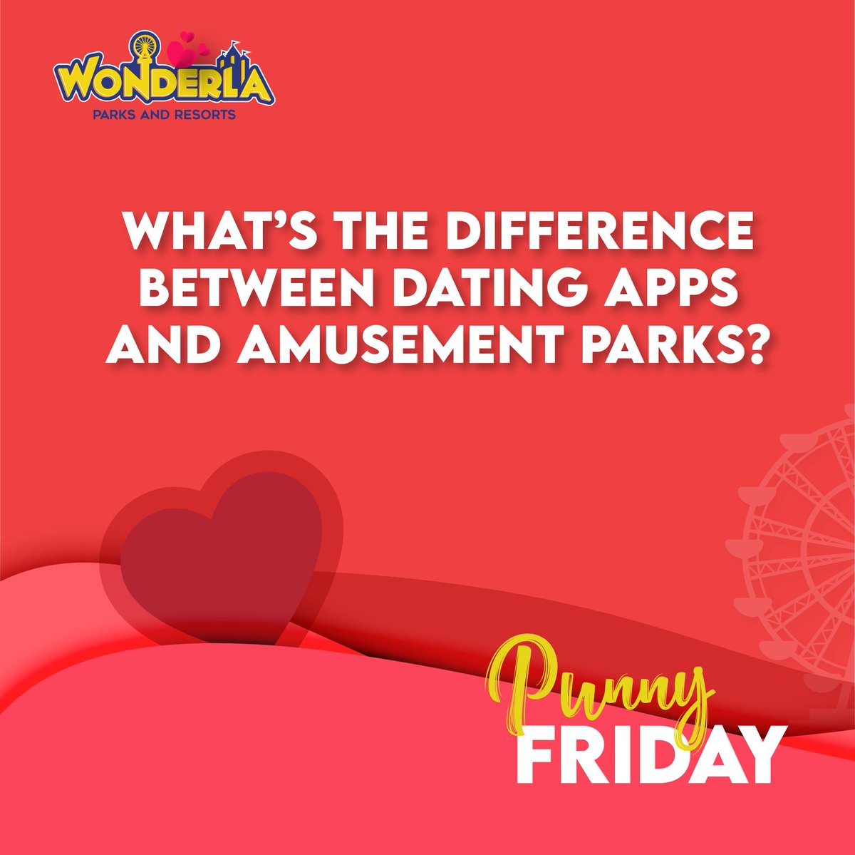 Wonder_La's tweet photo. [HINT: Its Amusement Parks] 

Still looking for some real fun and thrill in life? Say goodbye to swiping on your phone and say yes to swinging at #Wonderla! 😉 

#WonderlaRides #PunnyFriday #FridayVibes #FridayMood #FridayFeeling #WeekendVibes #WeekendMood #FridayMotivation https://t.co/Q1myoXwHlF