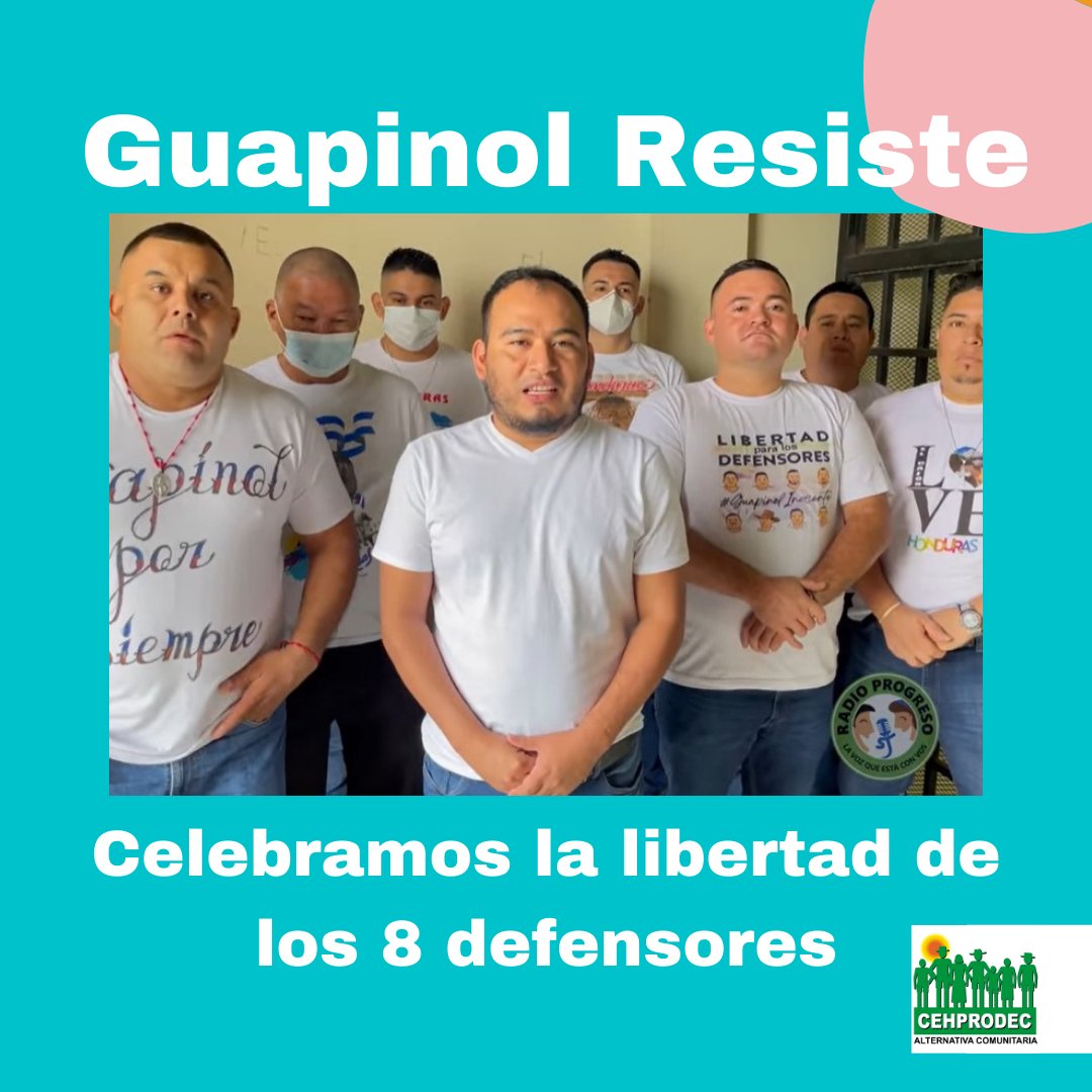 Celebramos la liberación de los 8 defensores de la comunidad de Guapinol en el municipio de Tocoa, Colón que se encontraban en prisión por la defensa de sus territorios y bienes comunes.
#GuapinolResiste