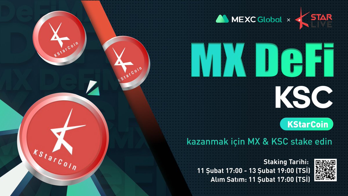 MEXC_Topluluk's tweet photo. MEXC, #KStarCoin $KSC Projesini Listeleyecek ve Bir "MX DeFi" Oturumu Başlatacak @kstarlivecom
🔁KSC/USDT Alım Satımı: 11 Şubat 17.00
⛏️Staking Dönemi: 11 Şubat 17.00 - 13 Şubat 19.00
📌Ayrıntılar: https://t.co/HYXA55VS0i https://t.co/XAg6RwLr5S