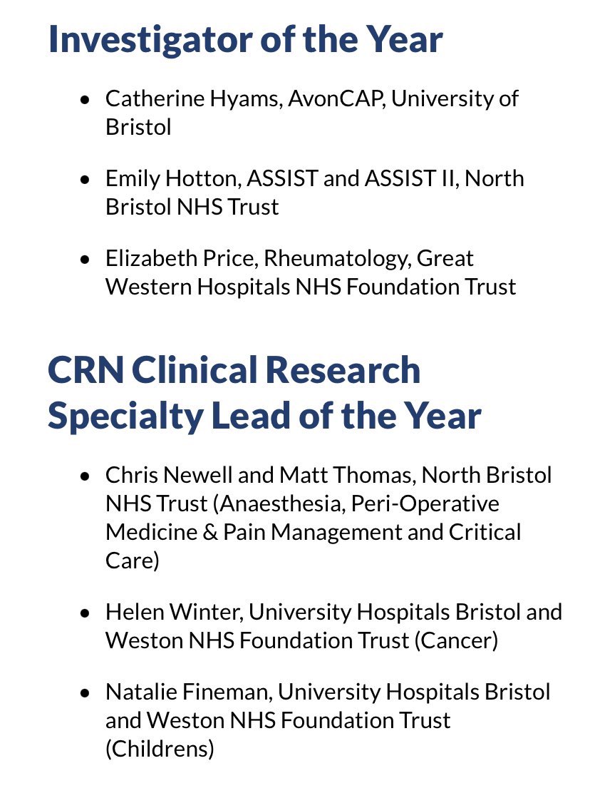 Thank for the the nomination! I wouldn’t be here without the most amazing research team supporting me <a href="/ResearchNBT/">Research at North Bristol NHS Trust</a>