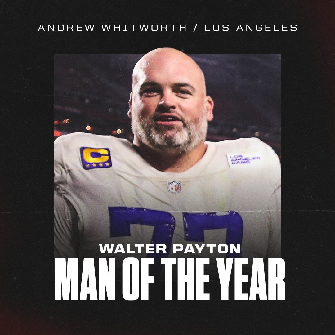 espn's tweet photo. Andrew Whitworth takes home the biggest award of the night, the Walter Payton Man of the Year Award 🙌 https://t.co/zvcjx0hPxh