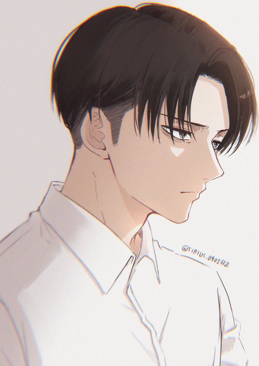 levi (shingeki no kyojin) 1boy male focus shirt solo white shirt black hair collared shirt  illustration images