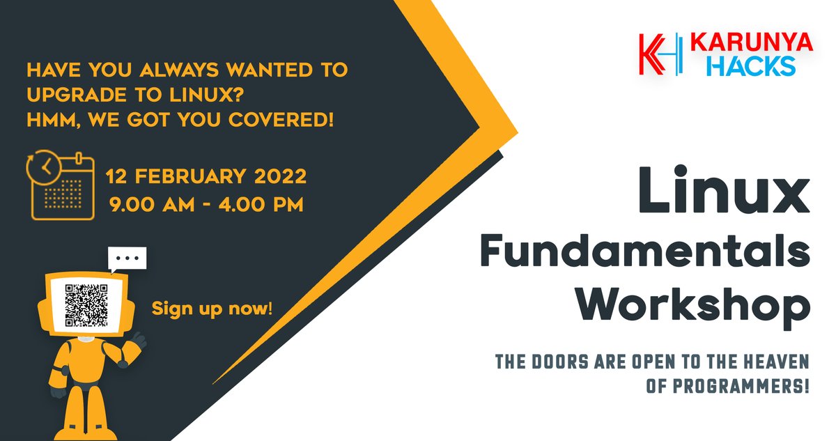 KarunyaHacks's tweet image. “First master the fundamentals.” - Larry Bird.

Here is the opportunity to get your first step right! Join now. Keep calm and learn Linux.

#karunyauniv #khacks #linuxworkshop #fundamentals #webinar #programmers #coding #coders #opportunity #karunyauniversity #karunyahacks