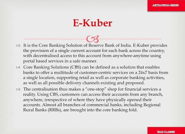 UPSCPCS360's tweet photo. E-kuber is the core banking solution of the Reserve Bank of India (RBI). Scheduled Urban Cooperative banks (UCBs), insurance companies, commercial banks who maintain securities accounts and current accounts with the RBI use the E-kuber platform.
#RBI #ekuber https://t.co/RkZOb9G1Jq