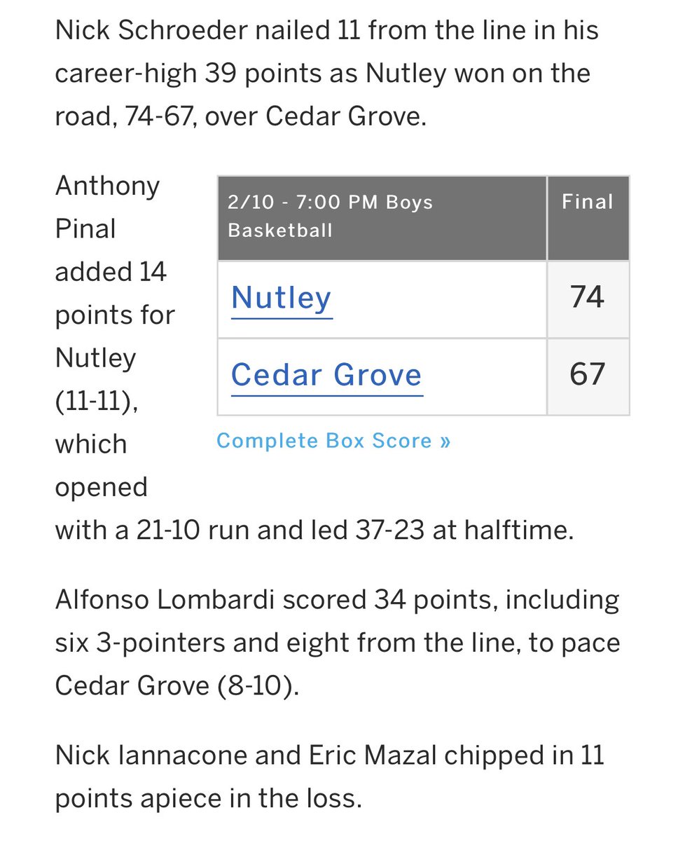 BIG GAME ALERT 🚨🚨🚨 2022 <a href="/YCPMBasketball/">York College (PA) Men's Basketball</a> Commit <a href="/Nschroeder45/">Nick Schroeder</a> goes for 39 pts in hard fought win over Cedar Grove #CareerHigh @1stlovebball <a href="/NJHoops/">NJ Hoops</a> <a href="/PrepHoops_NJ/">Prep Hoops New Jersey</a>