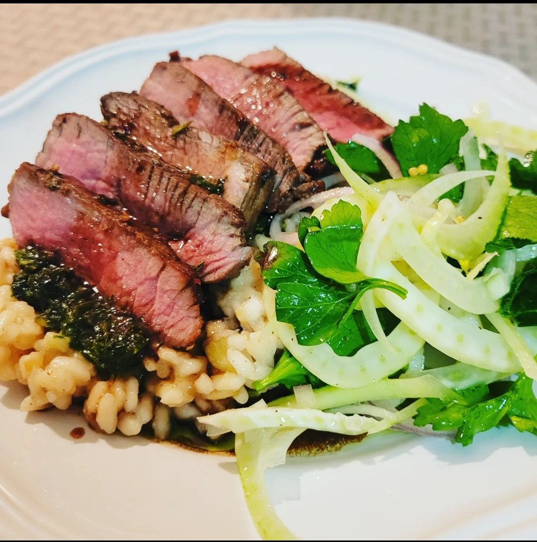 Participated in my 1st cook along BHA Field-to-Table event with Chef Eduardo Garcia tonight. Tonight's meal is a Elk Risotto with red wine reduction,  herb butter sauce and fresh herb salad.