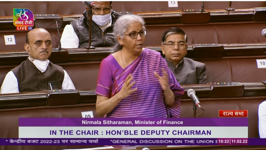 ANI's tweet image. Bringing in drones as an instrument or as a very effective tool for improving and modernising India's agriculture. When you bring in drone, it has got several adaptations: FM Nirmala Sitharaman in Rajya Sabha

#Budget2022