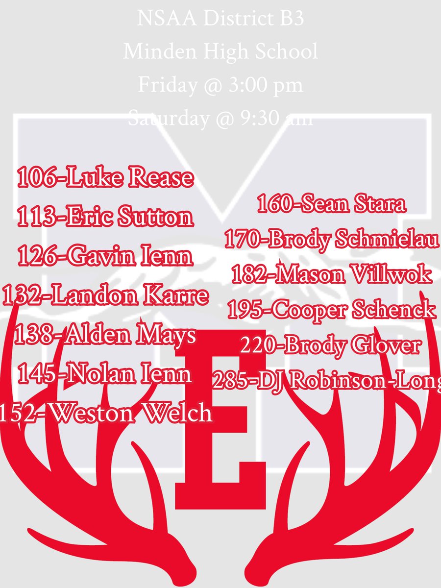 AntlersMatside's tweet photo. Antler wrestlers head to Minden tomorrow for the District tournament with state tournament births on the line! Let’s go. #AntlersUp #PointOne https://t.co/WPC0okj9GD