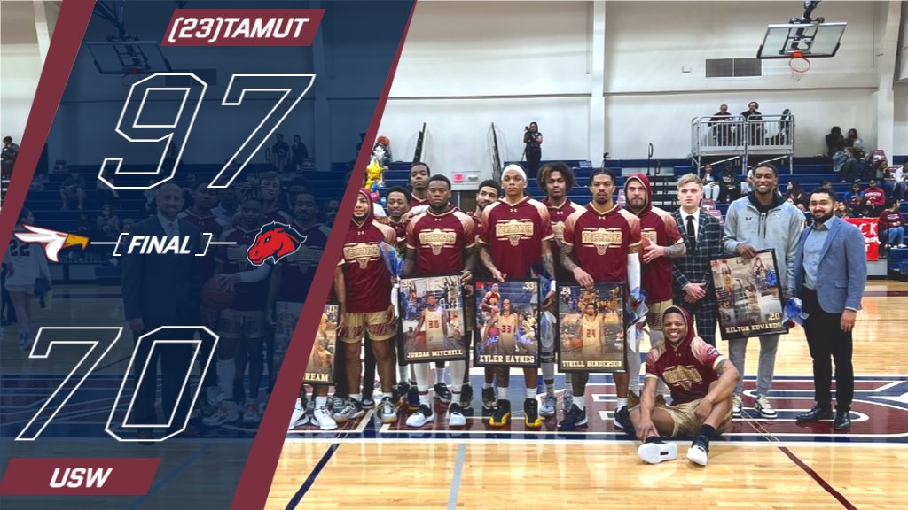 TAMUT_Athletics's tweet photo. 🏀Jordan Mitchell scored a game high 27 points on senior night to lead (23)TAMUT over USW 97-70!!🏀

Go Eagles!! https://t.co/c4JsGYzdEp