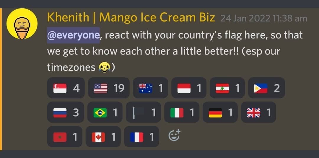 we are a fun &amp; multinational community ☺️
join us at discord.gg/HUc3J4tH

our common interests are:
- ice cream (obviously)
- ape buying
- moon holding
- poking fun at each other
- looking out for each other