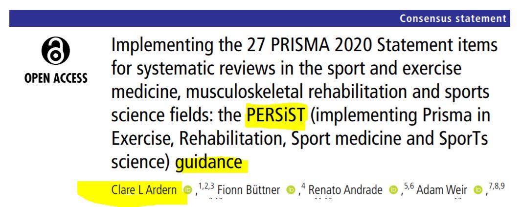 Are you using PRISMA 2020 in sport &amp; exercise medicine or MSK Rehabilitation? PERSiST is for you.  bjsm.bmj.com/content/56/4/1… Kudos Dr <a href="/clare_ardern/">Clare Ardern</a> and global team.