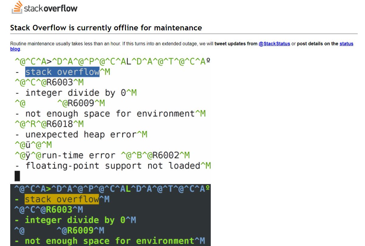 Fitura19's tweet photo. I guess it's time for me to rest for a while until stack overflow done with maintenance haha https://t.co/FqKPm2l2Cu