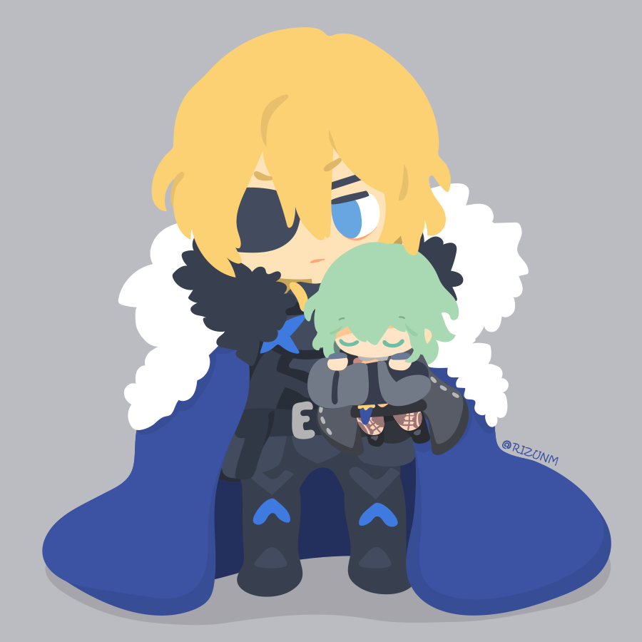 byleth (fire emblem) ,byleth (fire emblem) (female) ,dimitri alexandre blaiddyd blonde hair eyepatch 1boy 1girl cape blue eyes chibi  illustration images