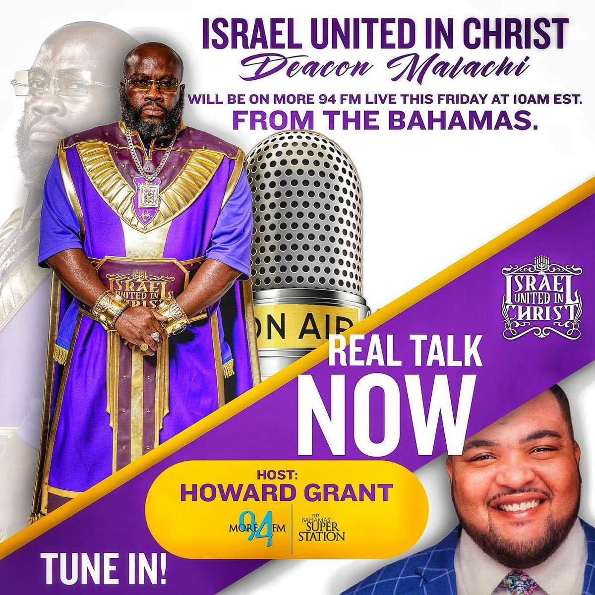 iuicsacramento's tweet photo. Deacon Malachi is going #Live tomorrow morning 10AM EST - From #TheBahamas on More 94.9 FM #RealTalkNow Radio!
Tune in #Live as Deacon Malachi of #IUIC sets fire to the ears of The Bahamas beyond!
Make sure you are there Israel for the #RealestTalk on the internet! https://t.co/YMdwPdEO17