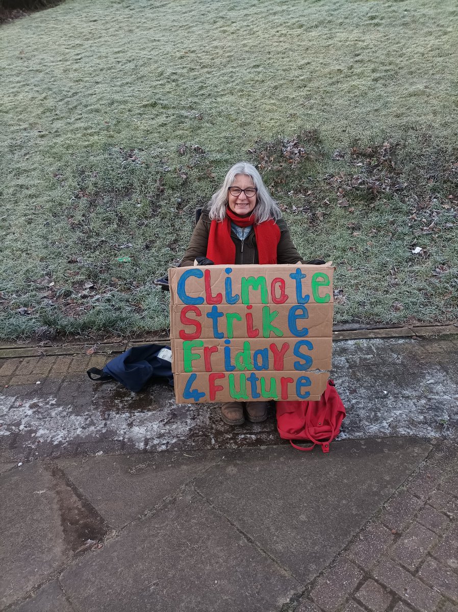 Brave woman @marysrpar in Houston, Renfrewshire, Scotland on her 1st #WomensClimateStrike/#Fridays4Future strike! She got aversion/sniggering, curiosity, thumbs up & a couple of chats. Amazing people like this, going out into communities across the world, give this striker hope.