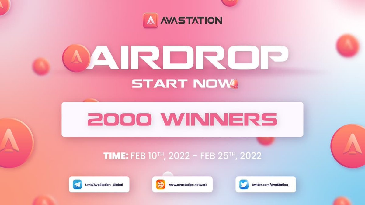 🕵🏻‍♂️ Airdrop: AvaStatiom
💲 Reward: 500,000 AVS
👨‍👨‍👧 Referral: +10 Entires 
⏳ Distribution: 15 days after the end of the Airdrop
📰 End Date: 26th February, 2022
🌐 Website: avastation.network

🟠 Go To The Airdrop Page
wn.nr/Nm2ysJ